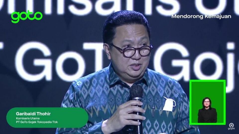 Komisaris Utama PT GoTo Gojek Tokopedia Tbk  Garibaldi Thohir saat acara Due Diligence Meeting & Public Expose di Jakarta, Selasa (15/3/2022). Foto: BeritasatuPhoto/Uthan A Rachim