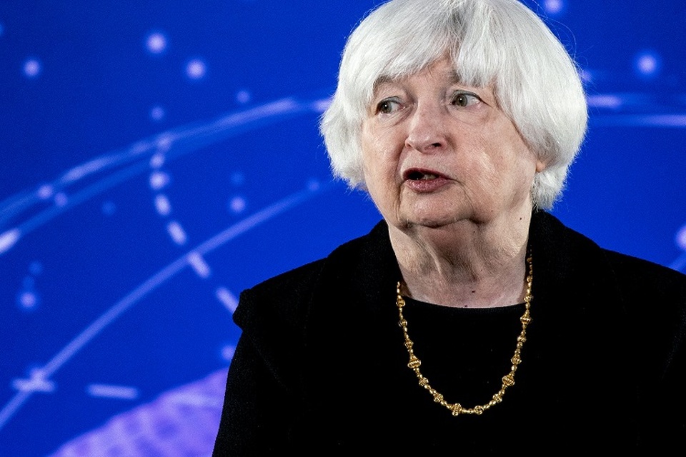 Menteri Keuangan AS Janet Yellen berbicara tentang aset digital di American University, Washington, DC, pada 7 April 2022. (FOTO: STEFANI REYNOLDS / AFP)
