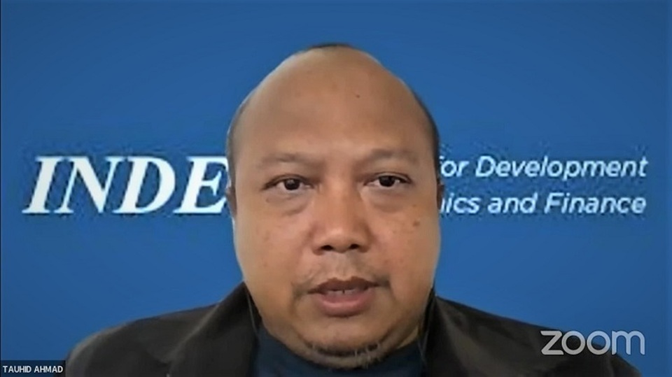 Direktur Eksekutif INDEF Tauhid Ahmad dalam konferensi pers secara virtual, Minggu (07/08/2022). (Investor Daily/Arnoldus Kristianus)
