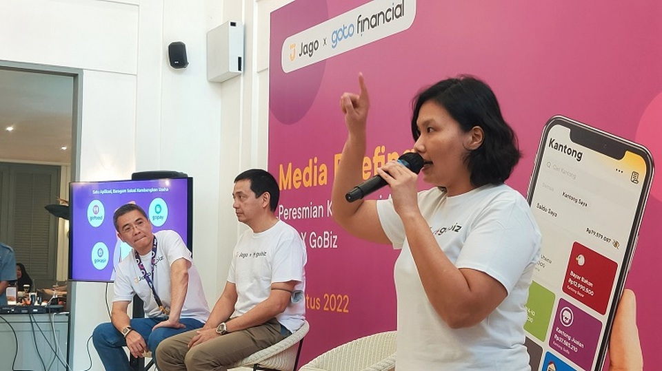 Konferensi pers kolaborasi PT Bank Jago Tbk bersama GoBiz, bagian dari Grup GOTO, di Jakarta, Selasa (9/8/2022). (Prisma Ardianto/Investor Daily)
