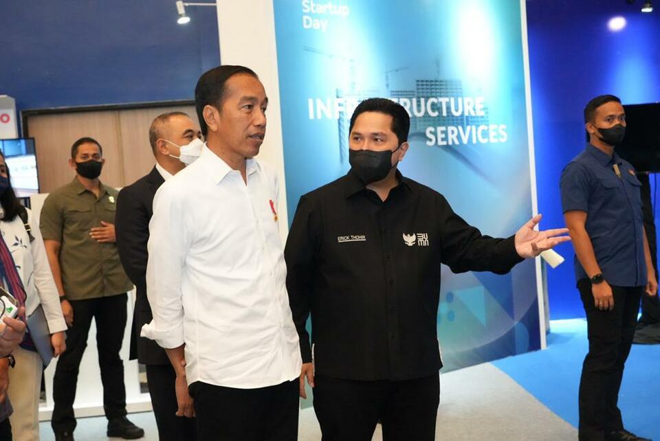 Presiden Jokowi didampingi Menteri BUMN Erick Thohir pada peresmian pembukaan BUMN Startup Day Tahun 2022 di Indonesia Convention Exhibition (ICE) Kabupaten Tangerang, Provinsi Banten, Senin (26/9/2022).