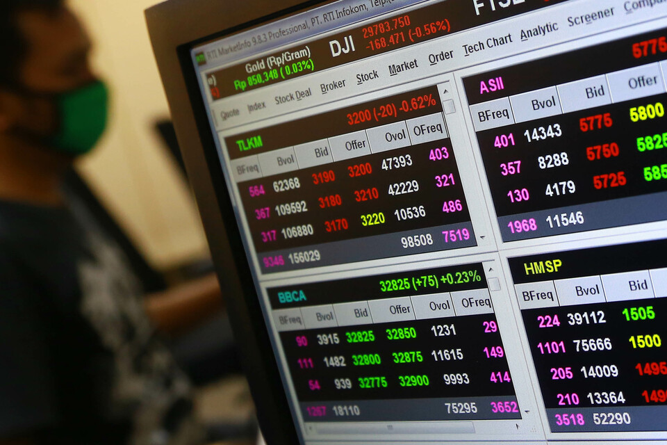 Investor memantau pergerakan harga saham melalui layar monitor. (BeritaSatu Photo/Mohammad Defrizal) 