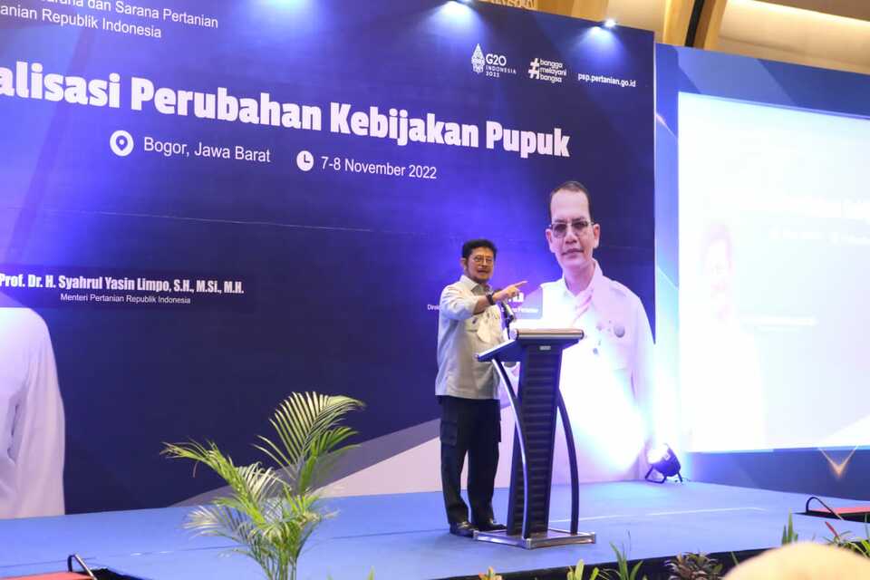 Mentan Syahrul Yasin Limpo saat menghadiri rapat koordinasi perubahan kebijakan pupuk subsidi di Kawasan Bogor, Jawa Barat, Senin 7 November 2022. (Foto: Dok. Kementan)