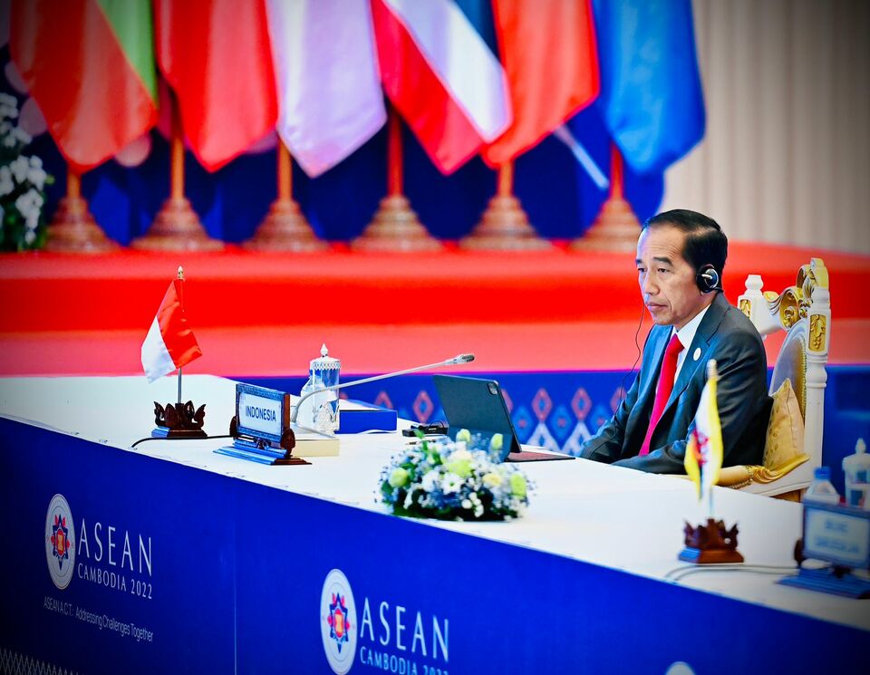 Presiden Joko Widodo (Jokowi) menyampaikan sejumlah hal penting terkait isu Myanmar yang dapat dijadikan elemen keputusan pada KTT Asean Kamboja, Jumat (11/11/2022)
