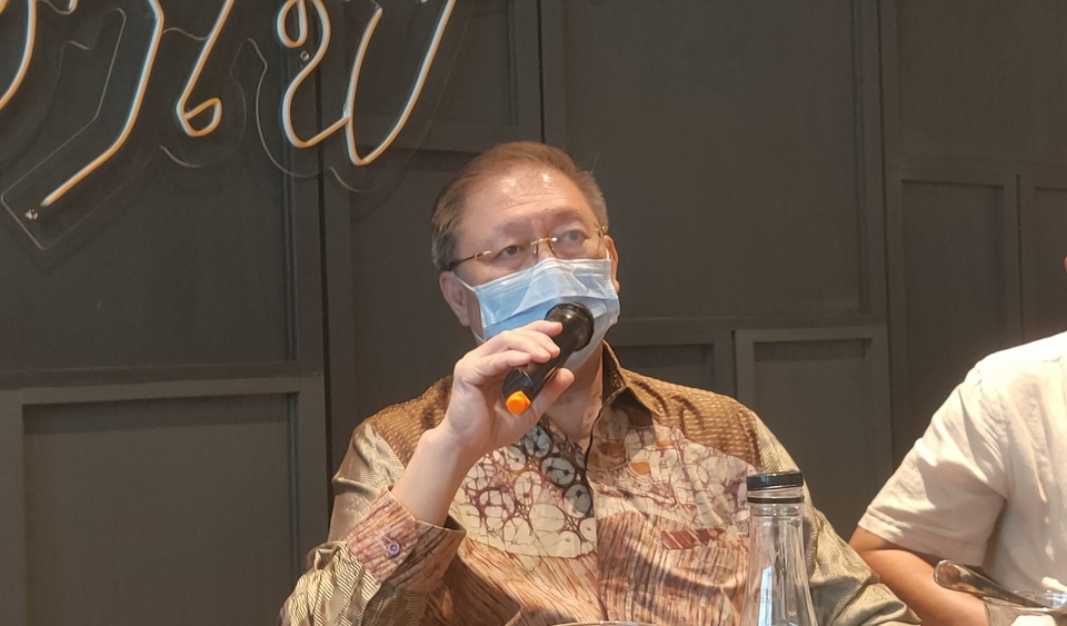 Ketua Asosiasi Pengusaha Ponsel Seluruh Indonesia (APSI) Hasan Aula dalam acara diskusi Indonesia Technology Forum (ITF), di Jakarta, 7 Desember 2022.