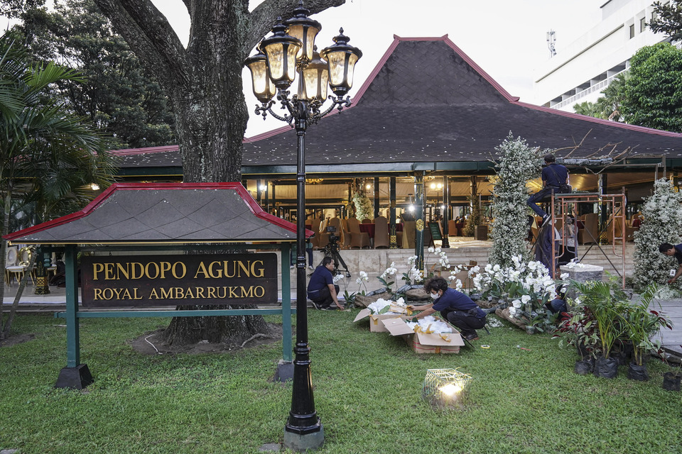 Tempat akad nikah Kaesang Pangarep dan Erina Gudono di Pendopo Agung Royal Ambarrukmo, Yogyakarta.