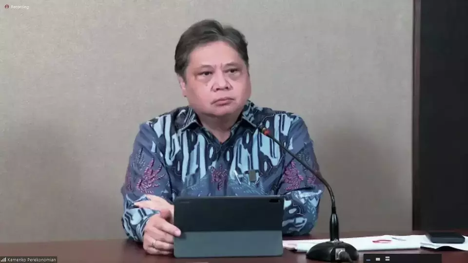 Menteri Koordinator Bidang Perekonomian Airlangga Hartarto dalam konferensi pers secara virtual pada Senin (6/2/2023).