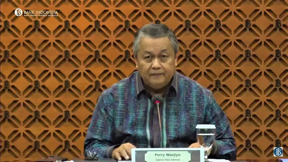 Gubernur Bank Indonesia Perry Warjiyo dalam konferensi pers Hasil Rapat Dewan Gubernur Bulanan Bulan Februari 2023 pada Kamis (16/2/2023). (B-Universe Photo/Arnoldus Kristianus)