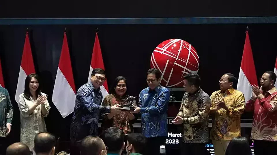 Seremoni pencatatan perdana saham emiten batu bara Prajogo Pangestu, PT Petrindo Jaya Kreasi Tbk (CUAN) pada 8 Maret 2023. (Ist)