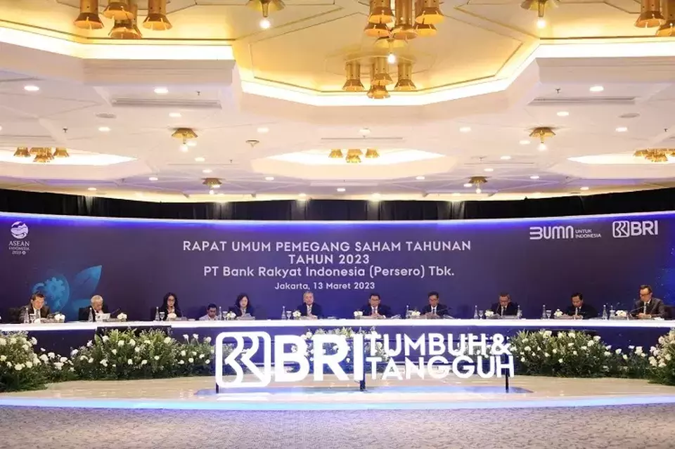 Jajaran Direksi BRI saat konferensi pers Rapat Umum Pemegang Saham Tahunan (RUPST) 2023, Senin (13/3/2023). (ist)