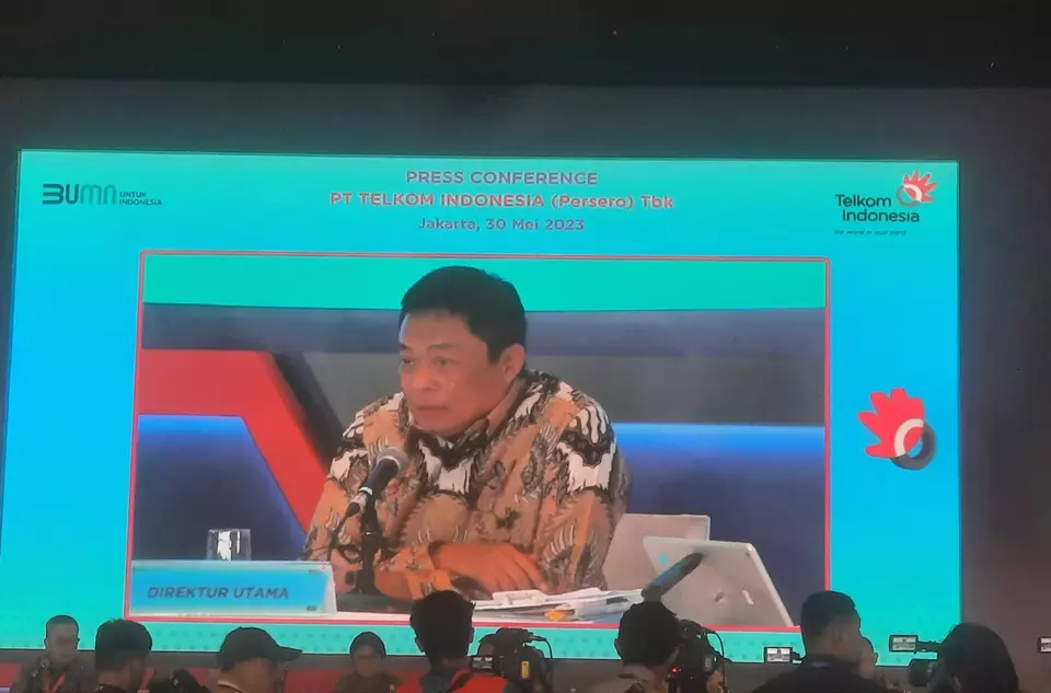 Jumpa pers Telkom, usai rapat umum pemegang saham tahunan (RUPST) perseroan, Selasa (30/5/2023).