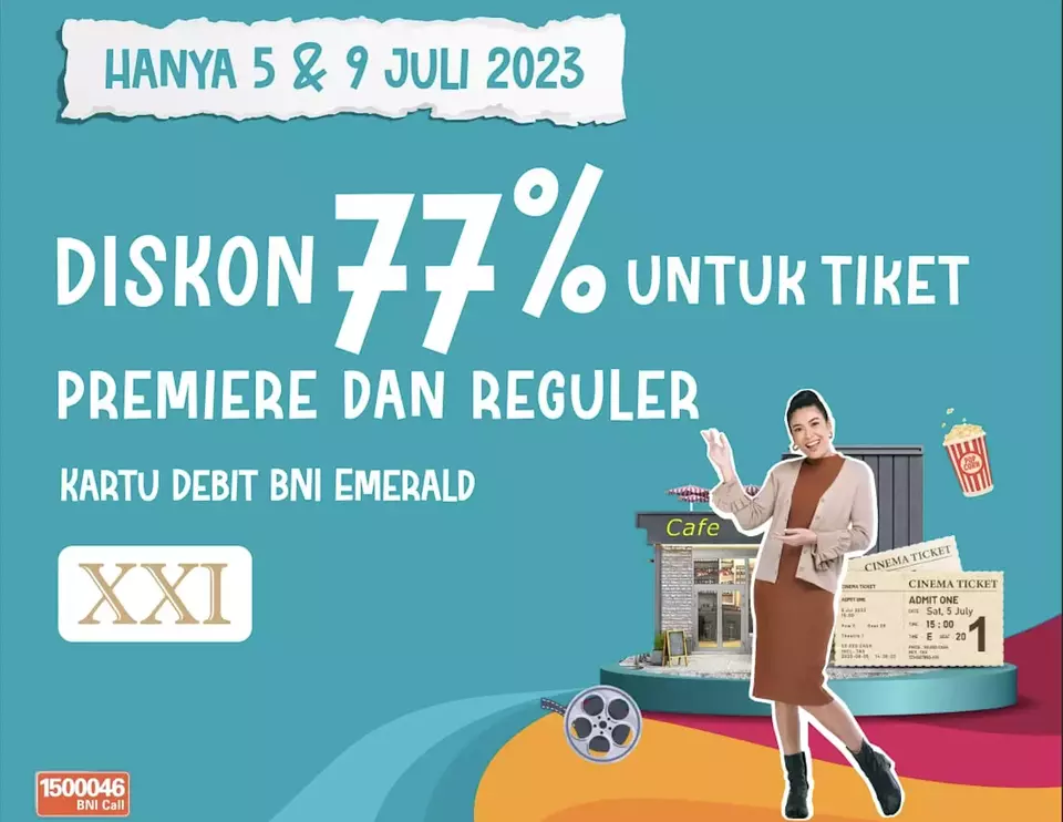 PT Bank Negara Indonesia (Persero) Tbk atau BNI memberikan sederet promo serba 77 dalam rangka ulang tahun perseroan yang ke-77 pada tanggal 5 Juli 2023. Adapun promo-promo menarik ini tersedia dalam berbagai kategori mulai dari kuliner hingga pembelian hunian. (ist)