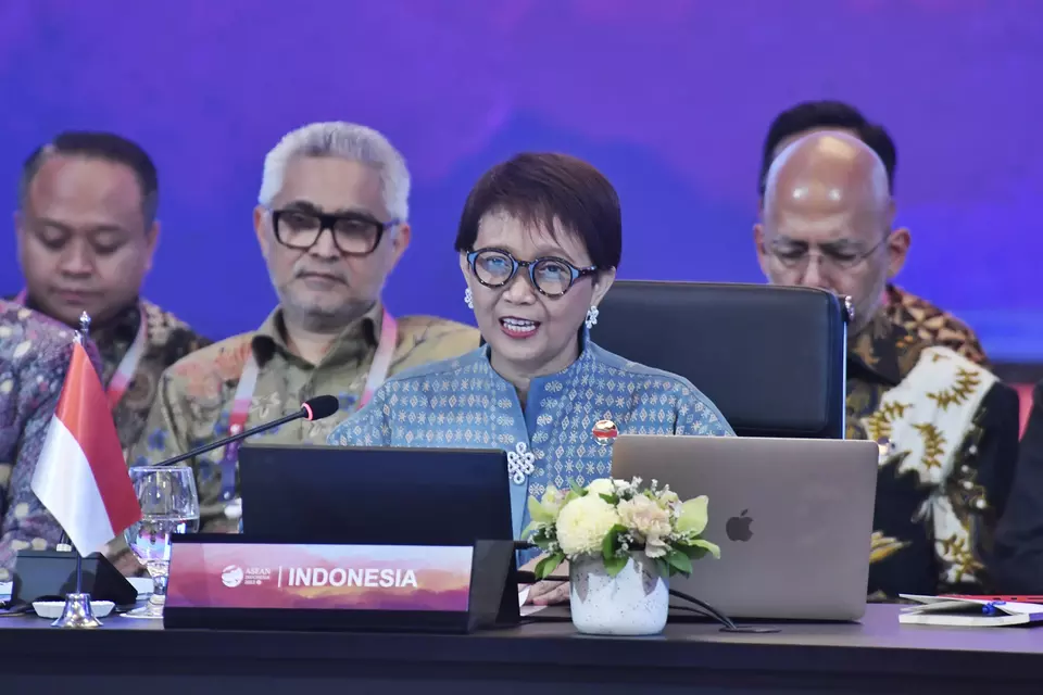 Menteri Luar Negeri RI, Retno Marsudi dalam sesi "Asean Foreign Ministers Interface Meeting with AICHR Representative" pada "56th The Asean Foreign Ministers