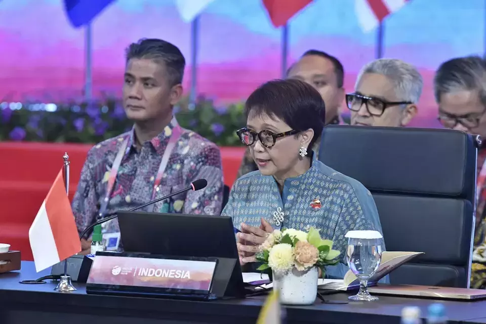 Menteri Luar Negeri RI Retno Marsudi saat memimpin sesi Pleno Pertemuan Menlu ASEAN (AMM) ke-56 di Jakarta, Selasa (11/7/2023).