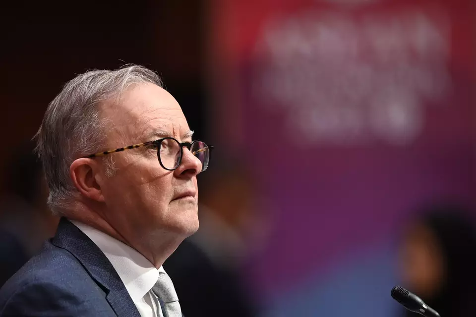 Perdana Menteri Australia Anthony Albanese menyampaikan pandangan saat KTT ASEAN-Australia di Jakarta Convention Center, Jakarta, Kamis (7/9/2023). (Foto: ANTARA FOTO/MEDIA CENTER KTT ASEAN 2023/M Agung Rajasa/pras)