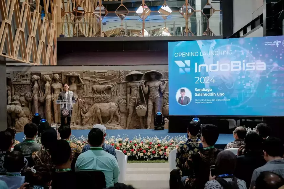 Menparekraf Sandiaga Uno saat meresmikan Indonesia Business Startup Matchmaking atau IndoBisa 2024 di Sarinah, Thamrin, Jakarta Pusat, Jumat (31/5/2024). (Foto: Kemenparekraf)