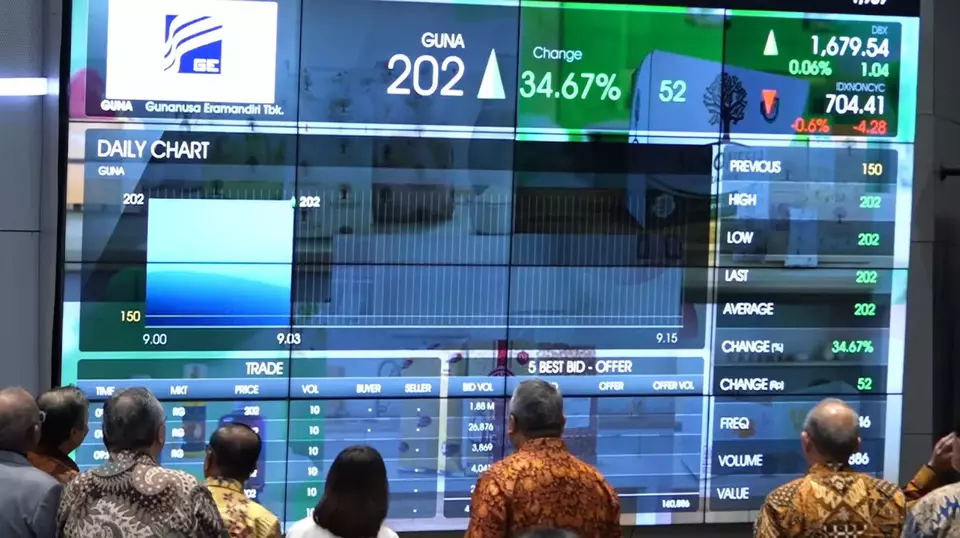 Seremoni listing perdana saham Gunanusa Eramandiri (GUNA). Ist