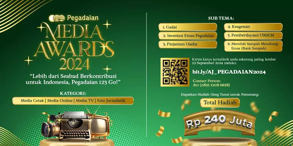PT Pegadaian menggelar Pegadaian Media Awards 2024, ajang kompetisi karya jurnalistik bagi para jurnalis dari seluruh penjuru tanah air. (Pegadaian)