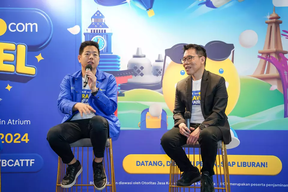 Co-Founder & Chief Marketing Officer tiket.com Gaery Undarsa (kiri) dan Senior Vice President BCA,Dody Santosa Iswan menjelaskan soal persiapan BCA tiket.com Travel Fair 2024. (Istimewa)