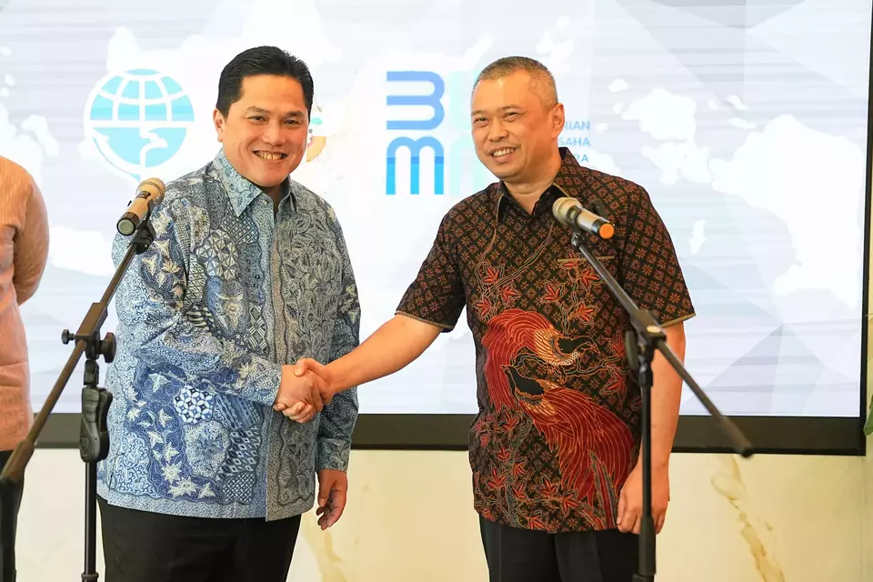 Menteri BUMN Erick Thohir saat menyambangi Menteri Perhubungan, Dudy Purwagandhi di Kementerian Perhubungan, Jakarta, Selasa (29/10). (Foto Ist)