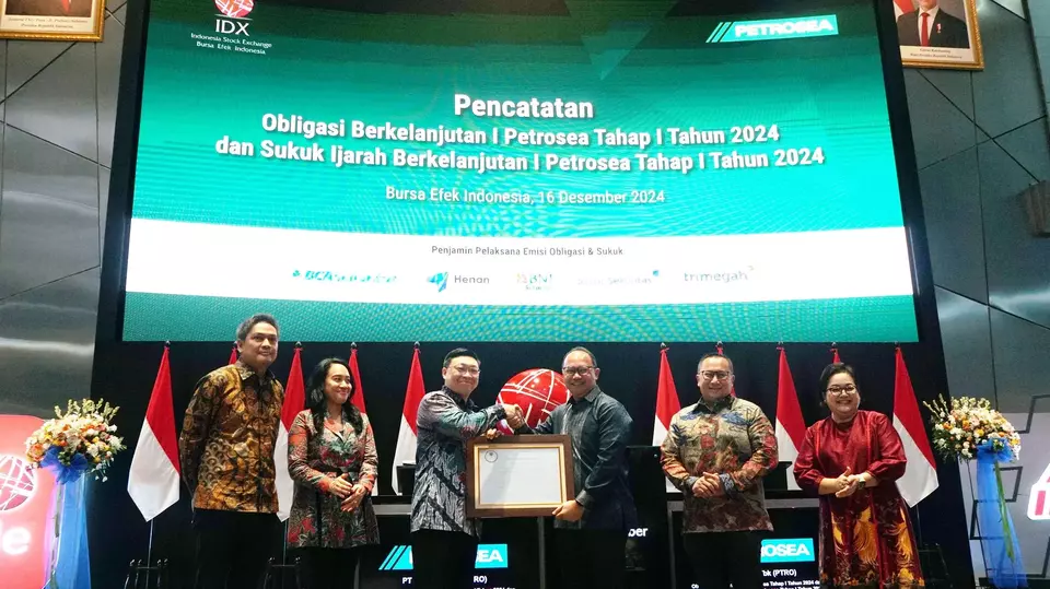 Petrosea melakukan pencatatan Obligasi Berkelanjutan I tahap I tahun 2024 dan Sukuk Ijarah Berkelanjutan I tahap I tahun 2024 di BEI senilai Rp 1,5 triliun. (Petrosea/Istimewa)