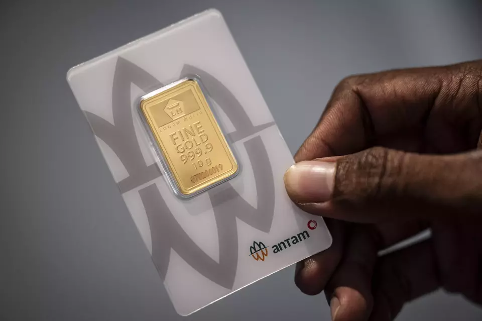 Ilustrasi emas batangan Antam. (ANTARA FOTO/Aprillio Akbar)