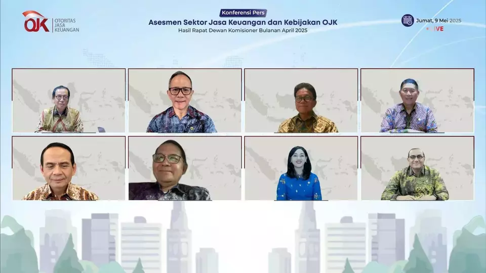 Konferensi pers Hasil Rapat Dewan Komisioner Bulanan (RDKB) Bulan April 2025 oleh Otoritas Jasa Keuangan (OJK) secara daring pada Jumat (9/5/2025). (Tangkapan layar: OJK)