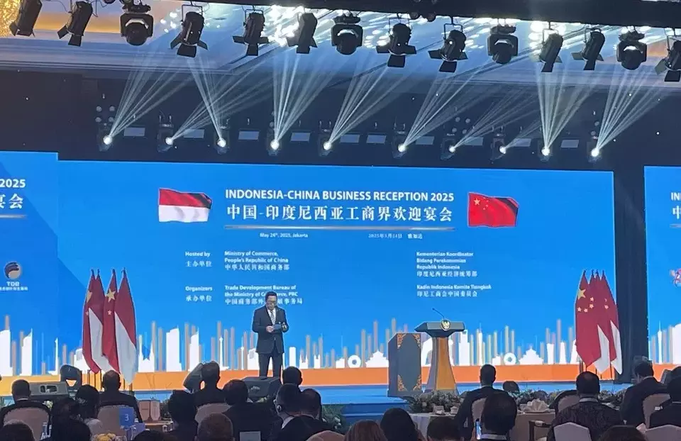 Ketua Kadin Komite China Garibaldi Thohir dalam Indonesia-China Business Reception 2025 di Shangri-La Jakarta Hotel, Sabtu (24/5/2025) pukul 18.00 WIB. (Foto: B-Universe/ Monique Handa)