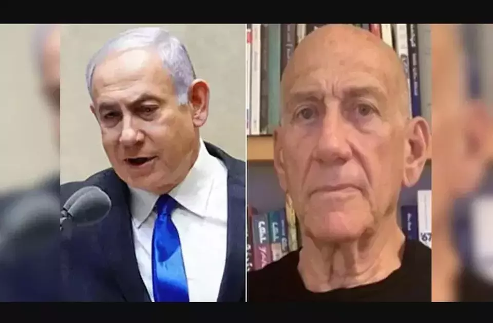 Perdana Menteri (PM) Israel Benjamin Netanyahu (kiri) dan eks PM Israel Ehud Olmert.