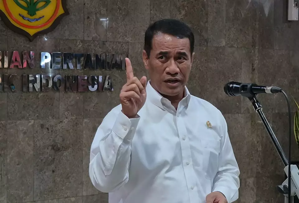 Menteri Pertanian (Mentan), Andi Amran Sulaiman dalam konferensi pers di kantor Kementerian Pertanian, Rabu (13/8/2025). (B-Universe Photo/Muhammad Farhan)