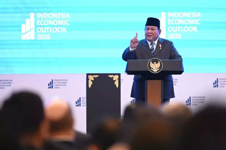 Presiden Prabowo Subianto di acara Indonesia Economic Outlook 2026 di Wisma Danantara, Jakarta, Jumat (13/2/2026). (Foto: BPMI Setpres/Kris)