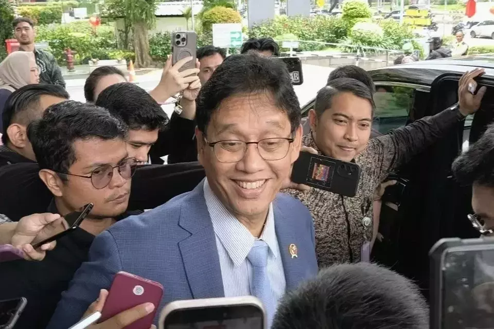 Menteri Keuangan Purbaya  Yudhi Sadewa usai menghadiri acara Economic Outlook di Graha CIMB Niaga Financial Hall, Jakarta, Kamis (12/2/2026). (B-Universe Photo/Akmalal Hamdhi)