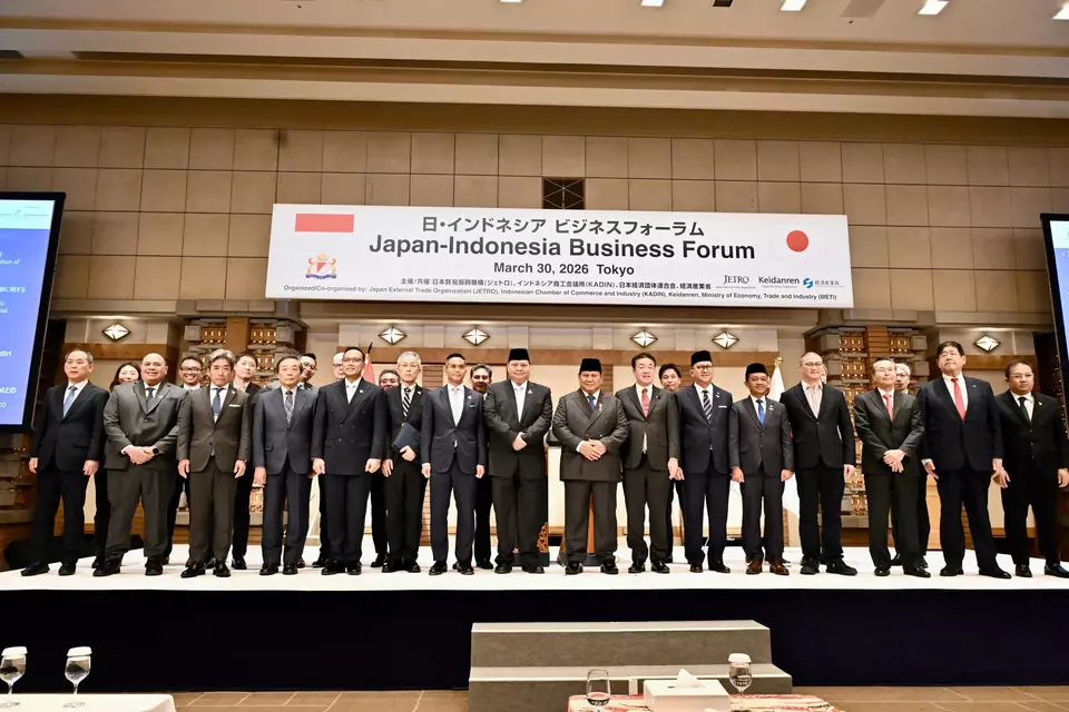 Presiden RI Prabowo Subianto menghadiri Forum Bisnis Indonesia-Jepang yang digelar di Imperial Hotel Tokyo, Jepang, Senin (30/3/2026) (Dok. BPMI Sekretariat Presiden)