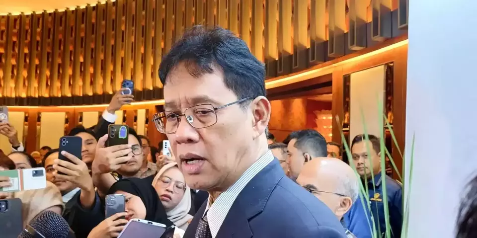 Menteri Keuangan Purbaya Yudhi Sadewa saat memberikan keterangan kepada media usai mengikuti  Simposium PT Sarana Multi Infrastruktur 2026 di Ayana Midplaza pada Rabu(22/4/2026). (Investor Daily/Arnoldus Kristianus)