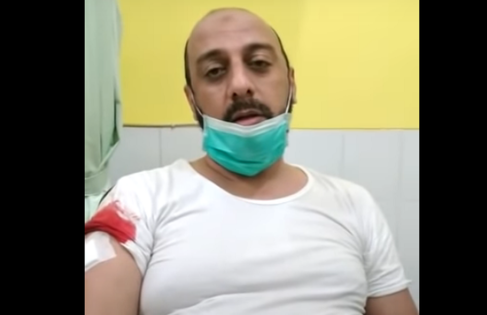 Muslim preacher Syekh Ali Jaber appears on a YouTube video only hours after he is stabbed by an unidentified man during a sermon in Bandar Lampung, Lampung, on Sept. 13, 2020.