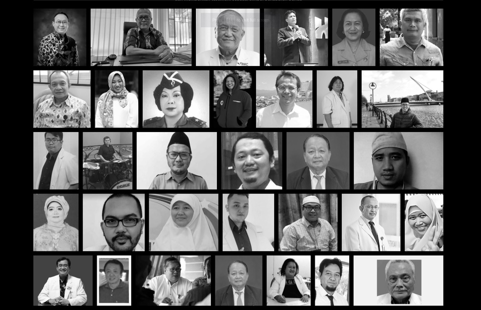 A sreenshot of Pusara Digital, a memorial website founded by a volunteer group Lapor Covid-19 to honor the fallen medical workers, on Monday shows the names of 195 doctors and nurses who died of Covid-19. (JG Screenshot)