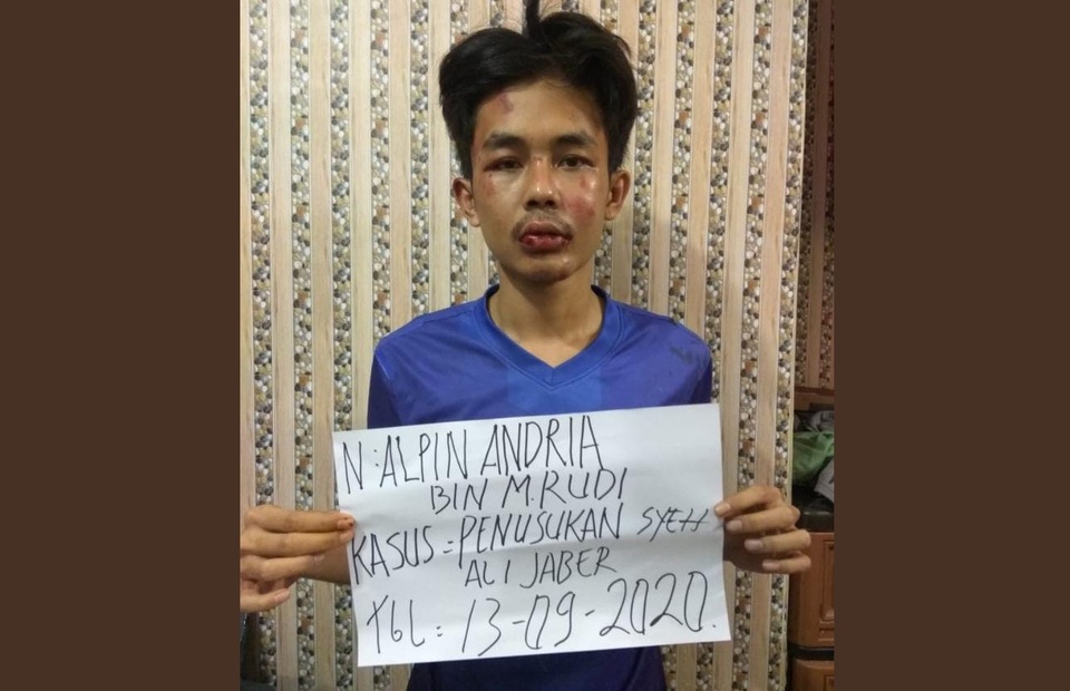 Handout Photo: A man identified as Alpin Andira is named as a sole suspect for the Sept. 13 attack on Muslim preacher Ali Jaber in Lampung.