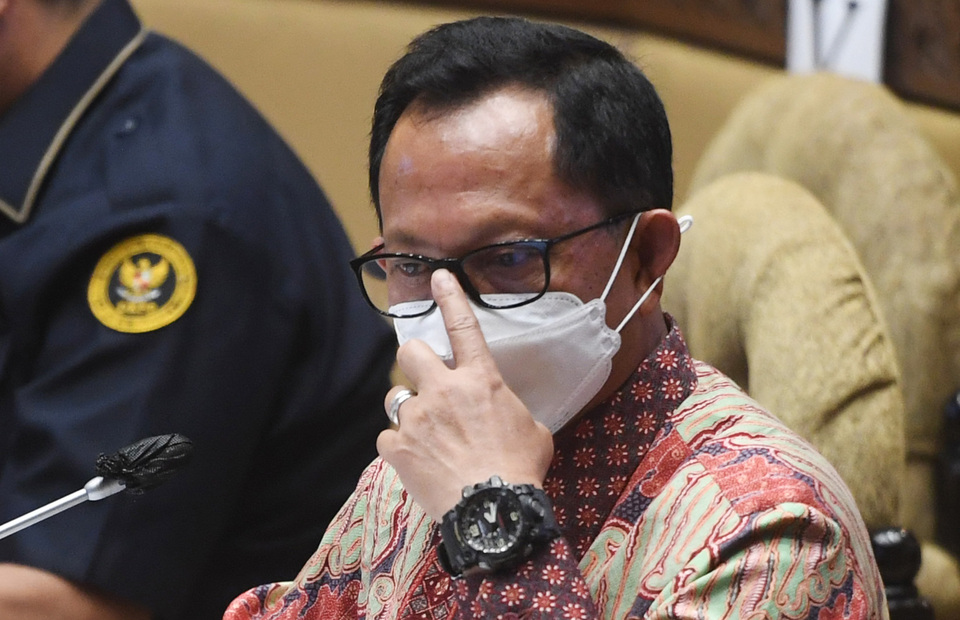 Home Affairs Minister Tito Karnavian attends a meeting with the Commission II of the House of Representatives in Jakarta on September 21, 2020.(Antara Photo/Akbar Nugroho Gumay)