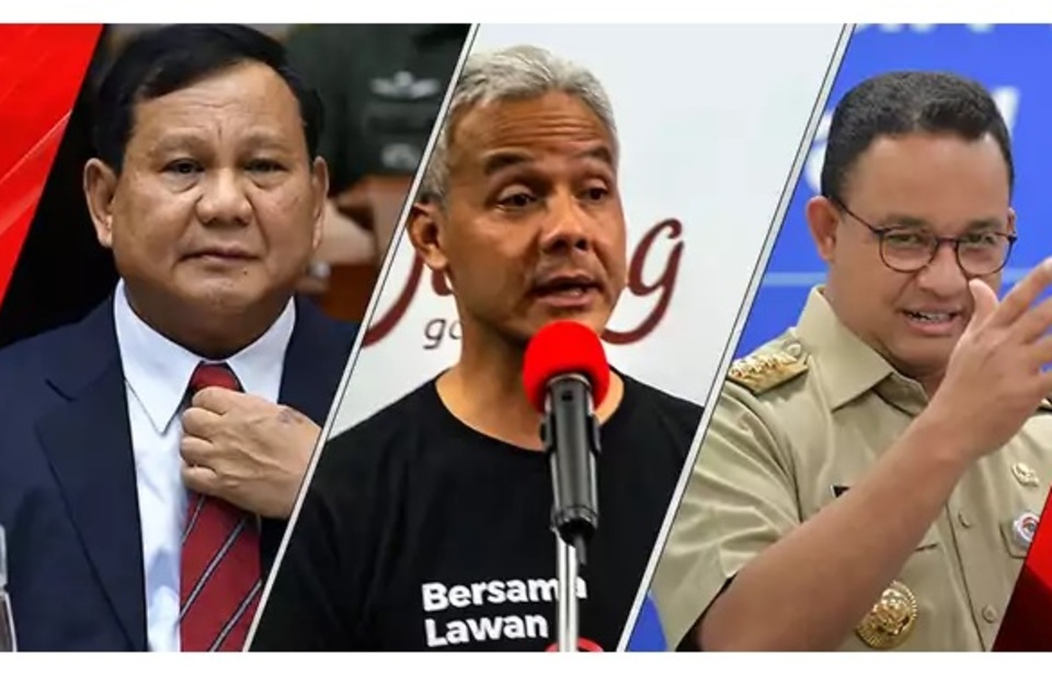 From left: Prabowo Subianto, Ganjar Pranowo, and Anies Baswedan. (Beritasatu)