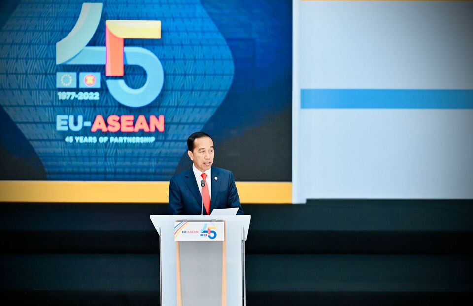 President Joko "Jokowi" Widodo addresses the EU-ASEAN Commemorative Summit in Brussels on Dec. 14, 2022. (Photo Courtesy of Presidential Press Bureau)