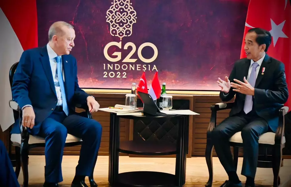 File photo: President Joko Widodo, right, receives his Turkish counterpart Recep Tayyip Erdogan in Bali on November 14, 2022. (Photo courtesy of the Indonesian Foreign Affairs Ministry)