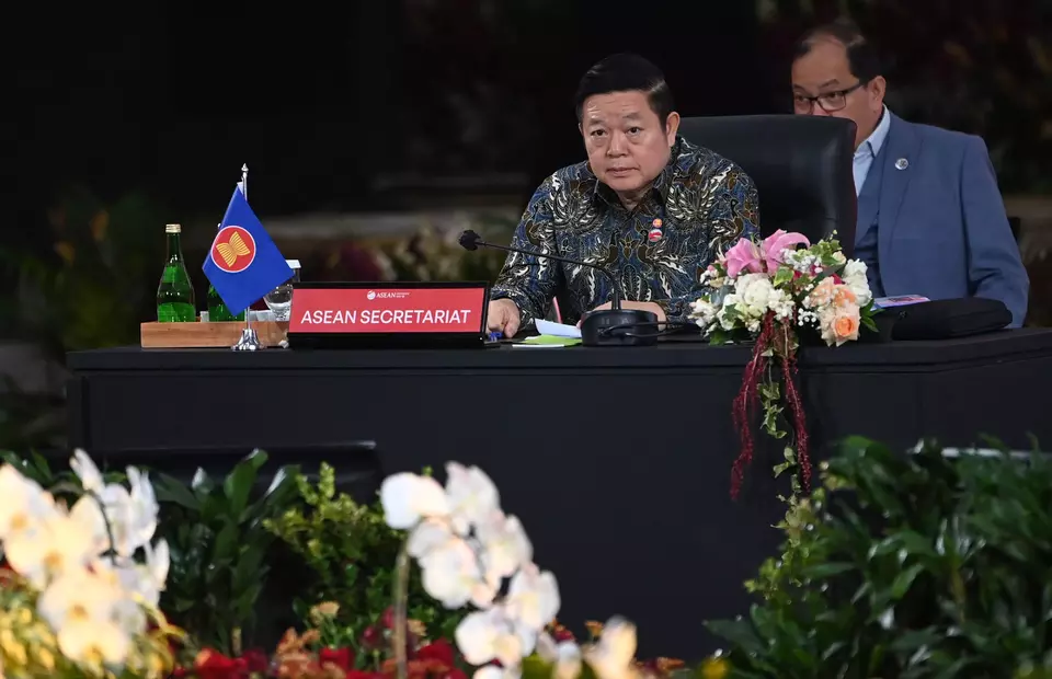 ASEAN secretary-general Kao Kim Hourn attends the ASEAN Foreign Ministers Retreat in Jakarta on Feb. 4, 2023. (Antara Photo/Aditya Pradana Putra)
