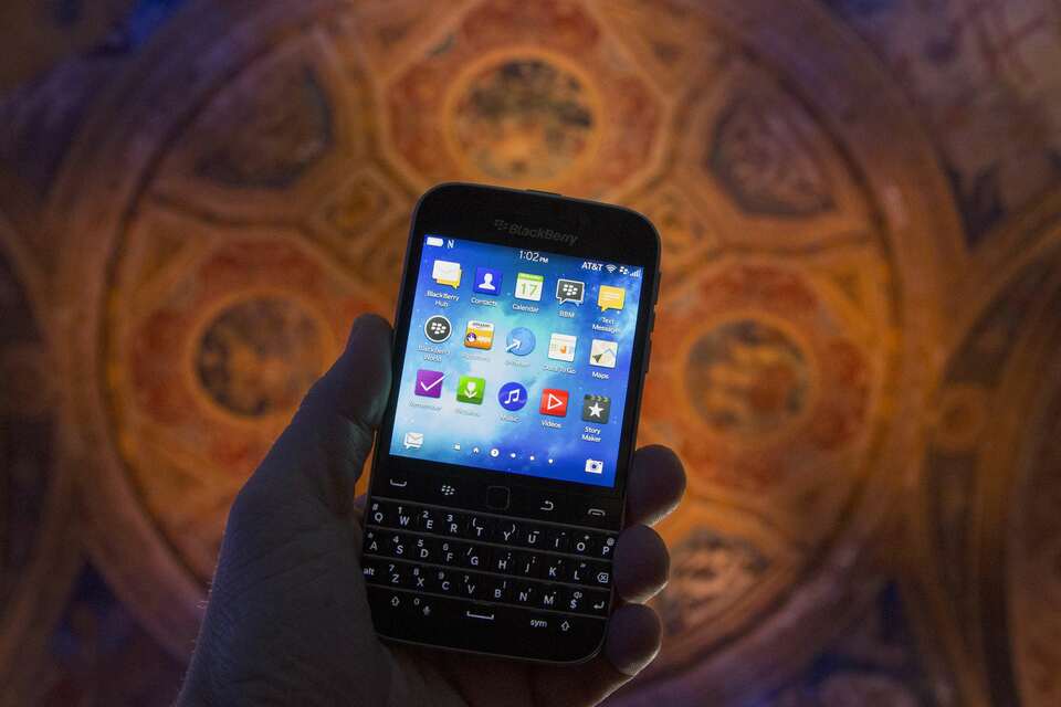 The new Blackberry Classic smartphone is shown during a display at the launch event in New York, in this Dec. 17, 2014 file photo. (Reuters Photo/Brendan McDermid)