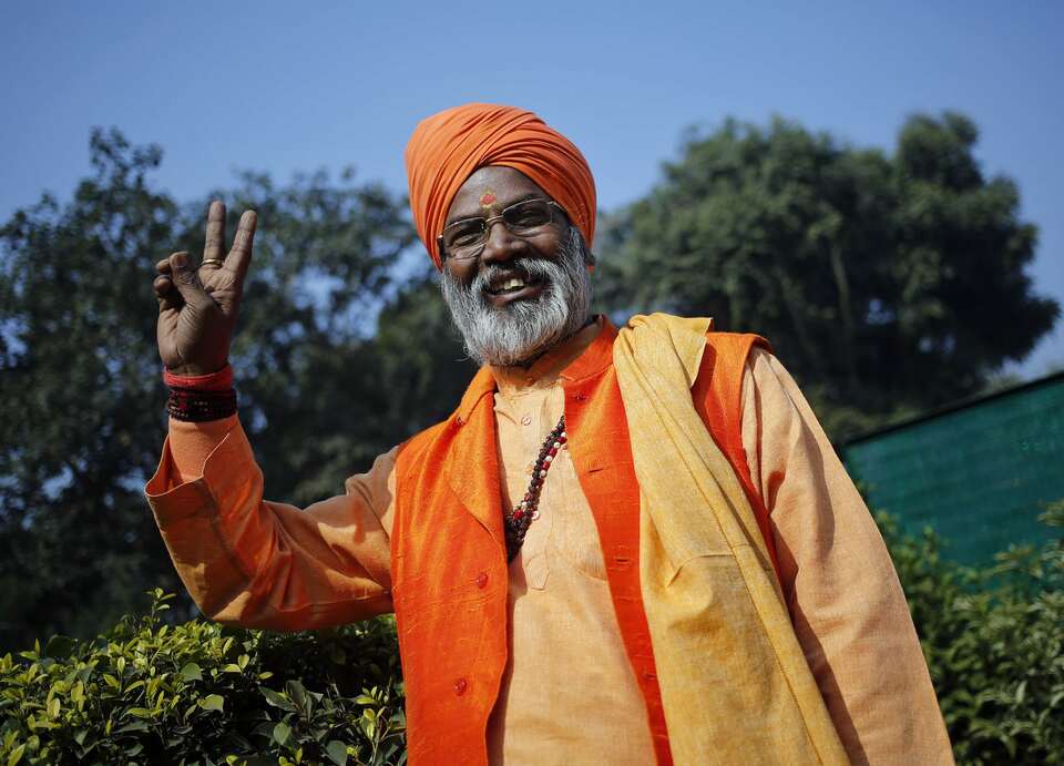 Indian priest-turned-lawmaker Sakshi Maharaj poses at his residence in New Delhi on Friday. (Reuters Photo/Anindito Mukherjee) 