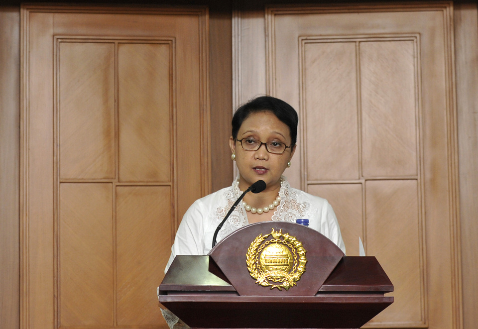 Indonesian Foreign Affairs Minister Retno L.P. Marsudi will meet with her Australian and Japanese counterparts this month. (Antara Photo/Andika Wahyu)