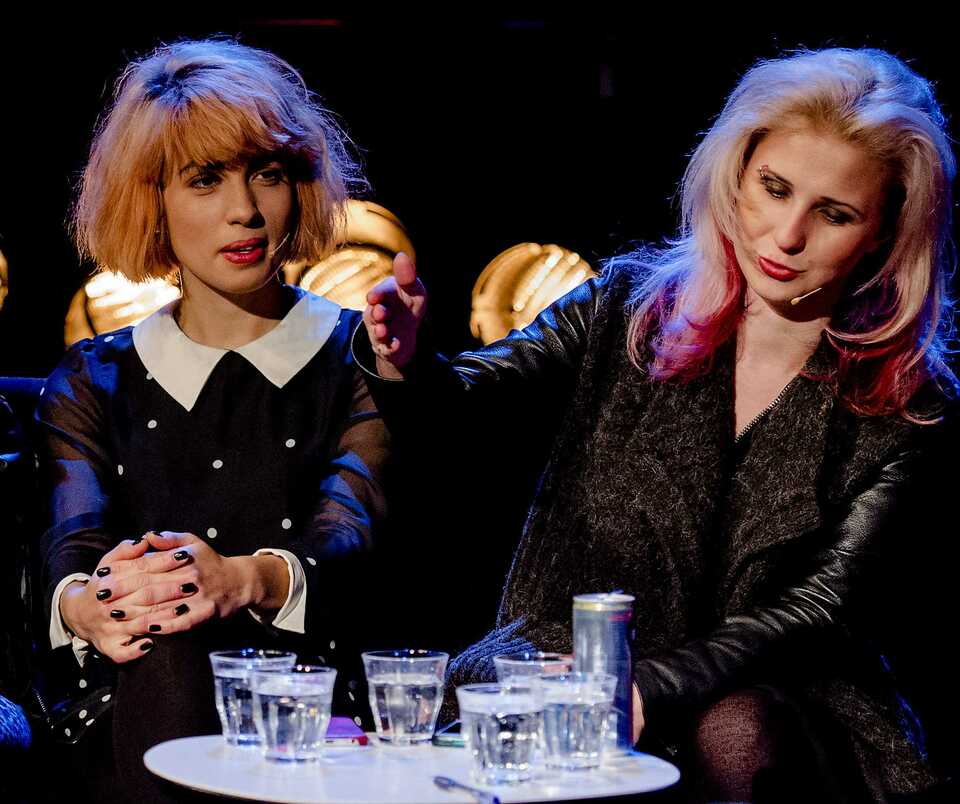 Nadezhda 'Nadya' Tolokonnikova (left) and Maria 'Masha' Alyokhina (right) of the Russian Punk band Pussy Riot attend a press conference at the International Film Festival Rotterdam (IFFR), the Netherlands, 28 January 2015. The members of the Russian punkband were invited by the festival to talk about the themes of the festival, feminism, propaganda and political imaging. (EPA Photo/Robin van Lonkhuijsen)