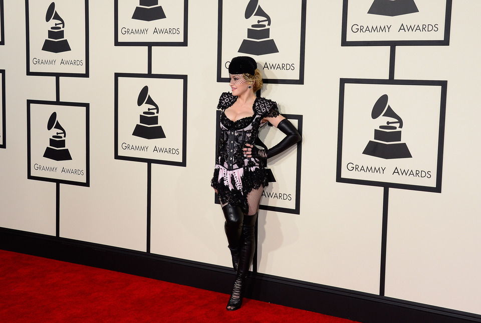 US singer Madonna arrives for the 57th annual Grammy Awards held at the Staples Center in Los Angeles, California, USA, 08 February 2015.  (EPA Photo/Michael Nelson)