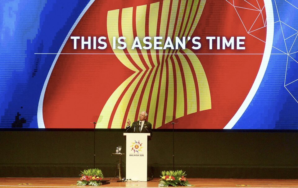 Chairman of the Association of Southeast Asian Nations (Asean) and host Malaysian Prime Minister Najib Razak, at the 26th Asean summit in Kuala Lumpur in April. (EPA Photo/Bernama Handout)