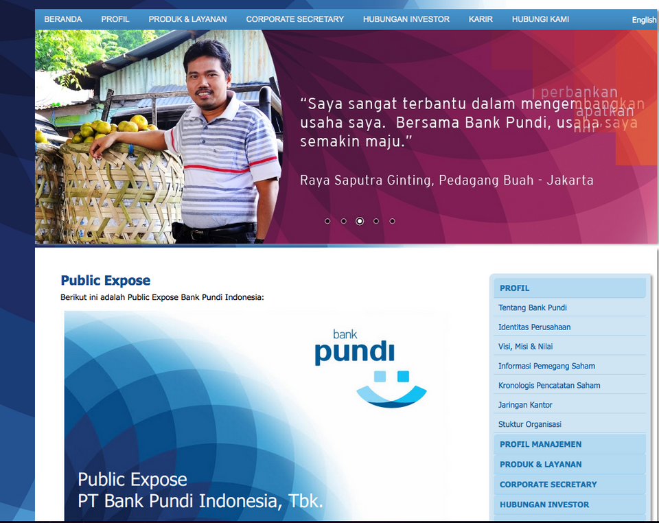 Screen shot of Bank Pundi Indonesia's website taken  on 06 April, 2015 at 10.08.06 PM