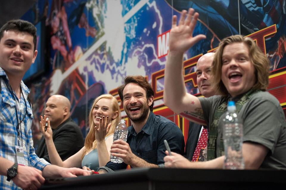 From right: Elden Henson, Charlie Cox, Deborah Ann Woll, and Vincent D